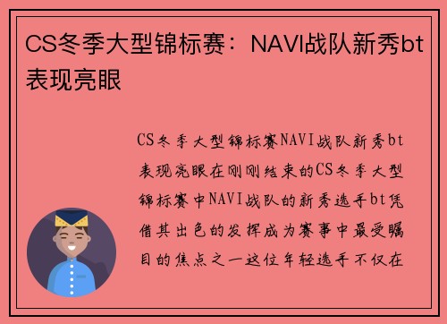 CS冬季大型锦标赛：NAVI战队新秀bt表现亮眼