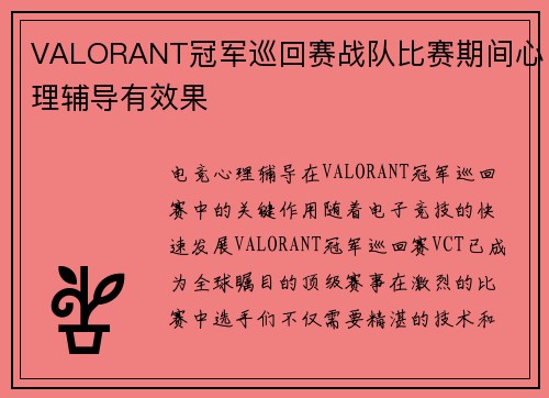 VALORANT冠军巡回赛战队比赛期间心理辅导有效果